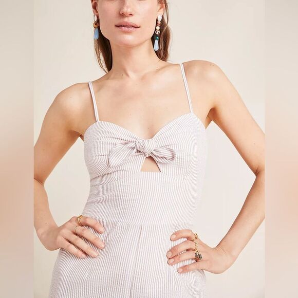 Hutch Striped Seersucker Jumpsuit – Bow Front, Cropped Wide Leg, Sz 4 - Picture 2 of 7